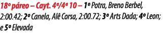 18º p reo – Cayt. 4ª/4ª 10 – 1º Potra, Breno Berbel, 2:00.42; 2º Canela, Al Corsa, 2:00.72; 3º Arts Dada; 4º Leon; e...